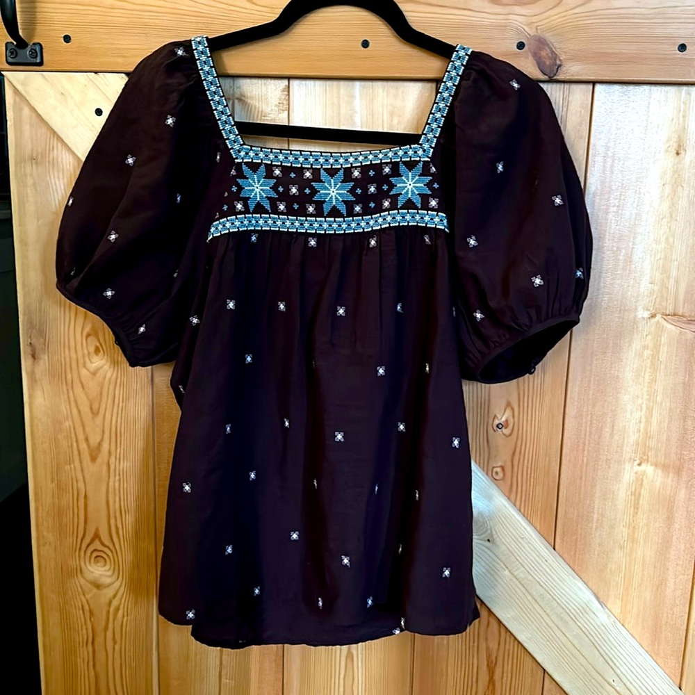 Embroidered Madewell Peasant Top size medium